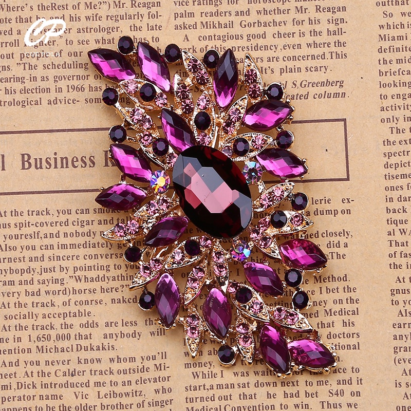 Ghim Cài Áo Mặt Kính Lớn Đính Pha Lê Dành Cho Nữ