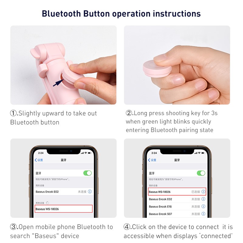 Gậy SELFIE BLUETOOTH dựng 3 chân dùng cho mọi kích cỡ điện thoại - Baseus lovely Bluetooth