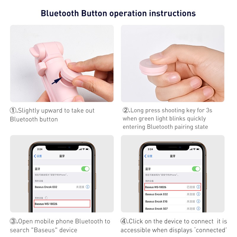 Gậy SELFIE - Baseus lovely Bluetooth dựng 3 chân dùng cho mọi kích cỡ điện thoại - Baseus lovely Bluetooth