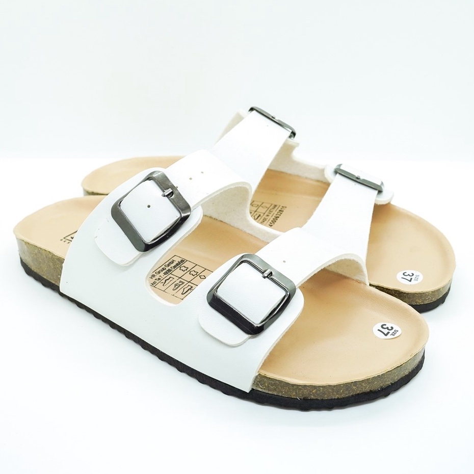 PUK01 - Dép Đế Trấu Birken BIOLINE Official Quai Da Pu Thiết Kế Unisex Nam Nữ Hai Quai Ngang