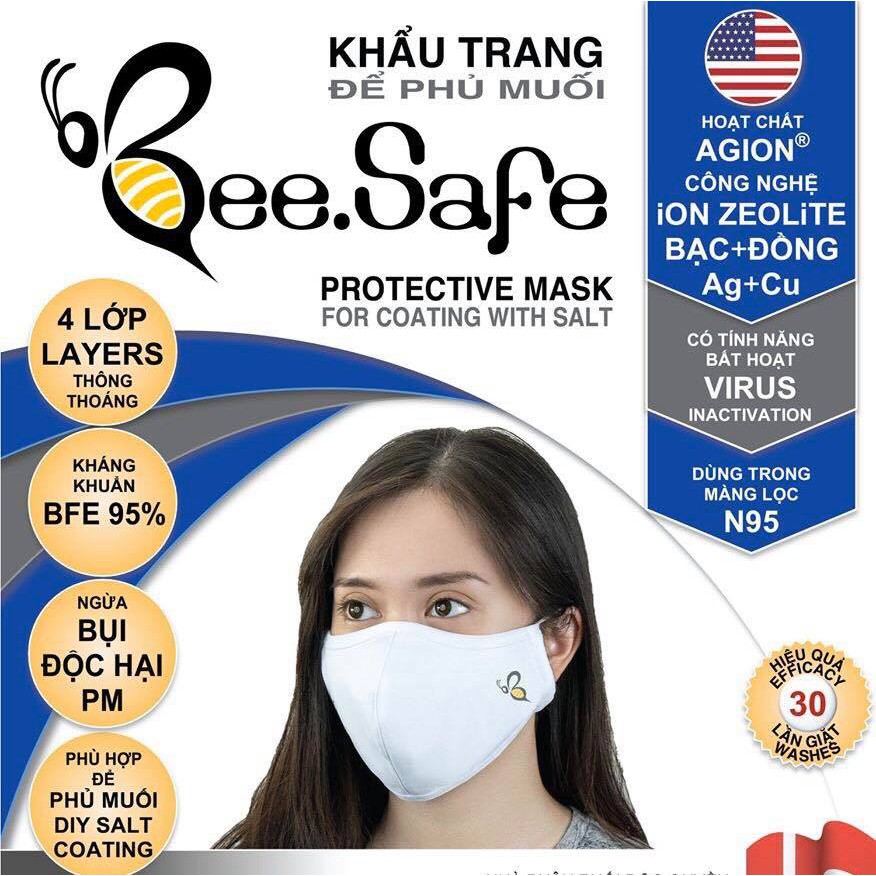 Khẩu trang BEE SAFE phủ muối chứa hoạt chất AGION ứng dụng công nghệ Ziolite Bạc và Đồng (1 chiếc/ 1 túi)