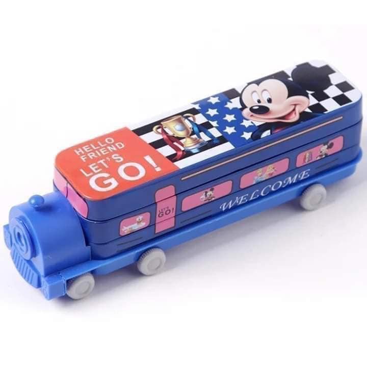 Hộp Đựng Bút Hình Xe Bus Hoạt Hình Disney Xinh Xắn  Kèm Gọt Bút