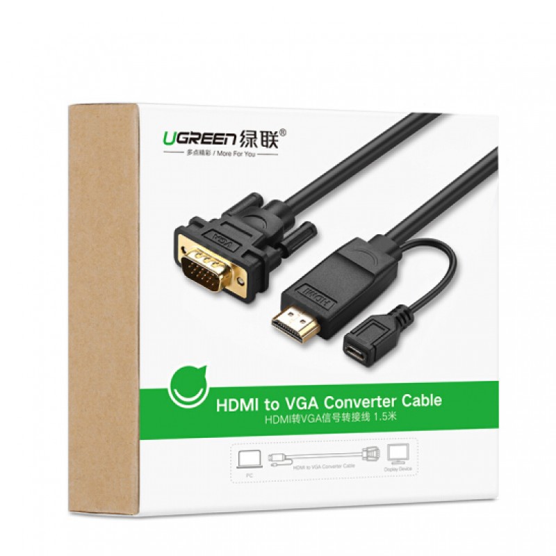 [Mã ELHACE giảm 4% đơn 300K] Cáp chuyển HDMI sang VGA dài 1.5 met Cao cấp Ugreen 30449 Chính hãng MM117