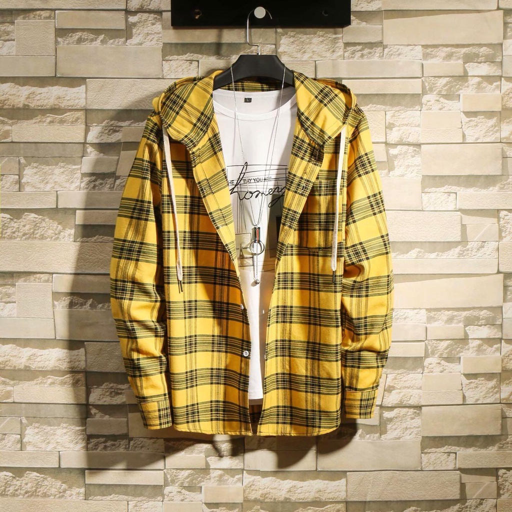 Áo Khoác Có Nón Dáng Rộng Họa Tiết Sọc Caro Thời Trang Cho Nam Và Nữ
