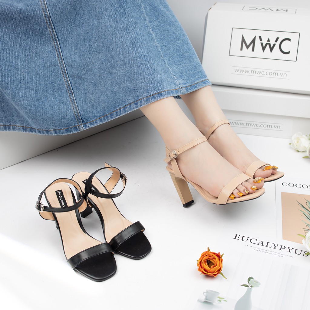 GIÀY SANDAL CAO GÓT MWC -CAO GÓT QUAI NGANG THANH LỊCH -CAO GÓT MŨI VUÔNG GÓT DẸP PHỐI VÂN GỖ CAO 9CM -NUCG -3870