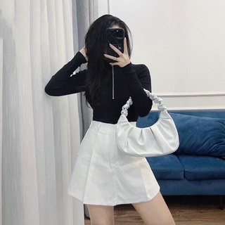 Quần Giả Váy Nữ Basic Chất Kaki Thô Cạp Lưng Chun Sau
