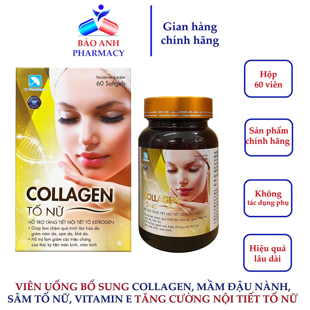 Viên uống trắng da Collagen tố nữ bổ sung Collagen, mầm đậu nành, sâm tố nữ, vitamin E giúp làm đẹp, giảm khô hạn