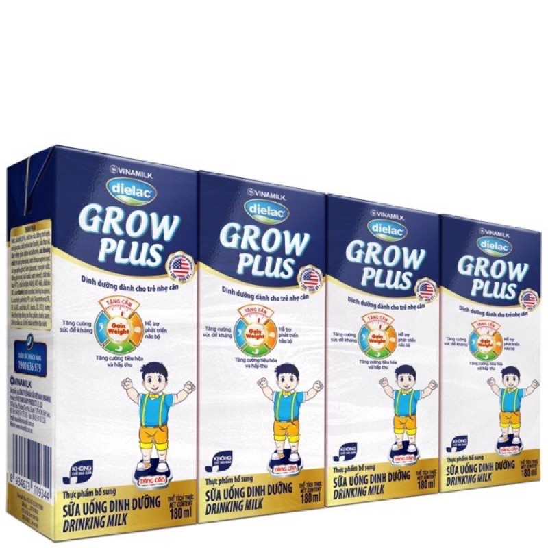 Sữa bột pha sẵn Dielac Grow Plus (Xanh) 180ml - Lốc 4 hộp x 110ml - 180ml