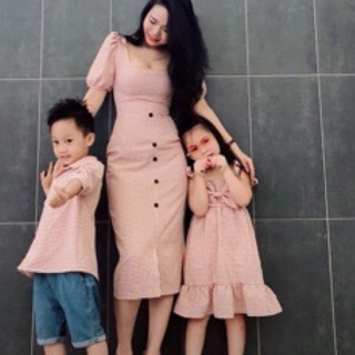 Đồng phục gia đình 4 người màu xanh da trời