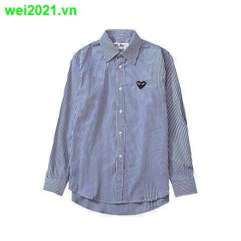 Áo sơ mi tay dài kẻ sọc thêu hình trái tim màu đen phong cách Nhật Bản thời trang cho nam