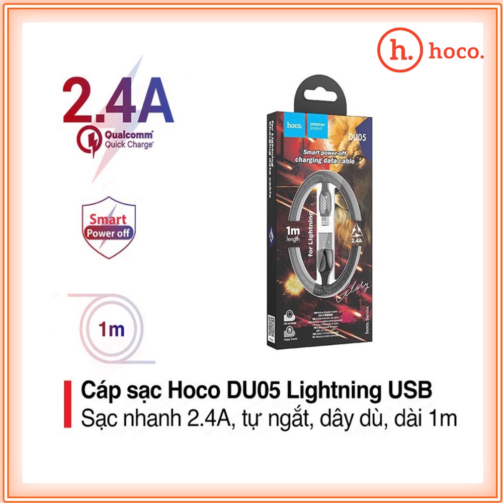 Dây Sạc Iphone Chính Hãng Remax Rc-123i/Hoco DU05 - Cáp Sạc iPhone Tự Ngắt Điện Thông Minh Dài 1M, Có Đèn Led - BH 1 Năm