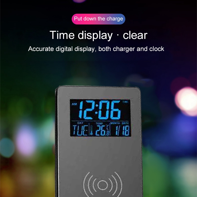 Đế đứng sạc nhanh không dây kiêm đồng hồ báo thức màn hình lcd 10w