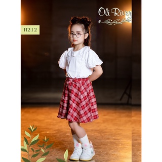 Set áo trắng váy caro đỏ bé gái oli river H212-2