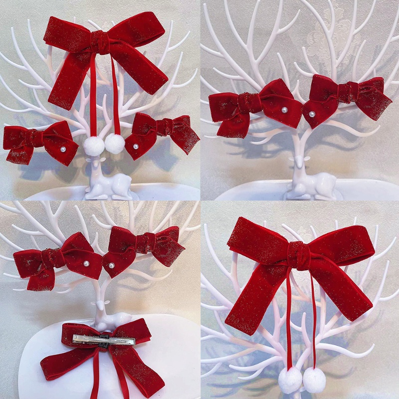 Kẹp Tóc Nơ Nhung Đỏ Mừng Năm Mới Cho Nữ