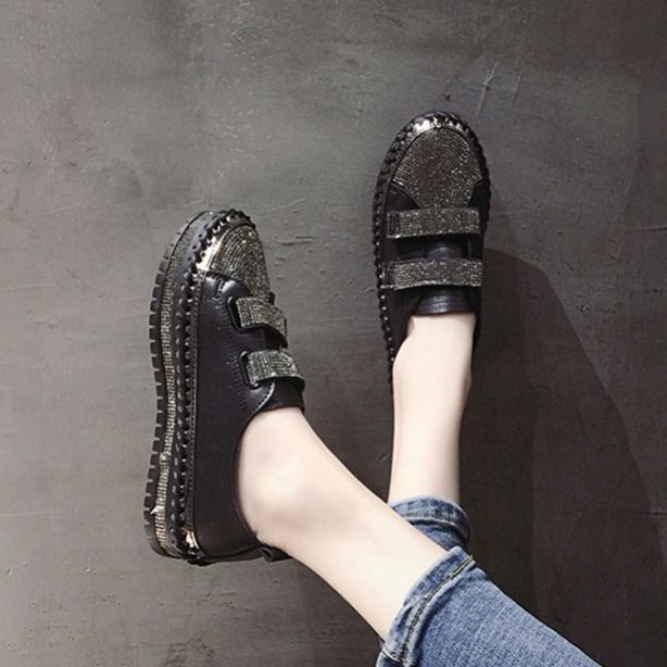 Giày Đế Dày Quai Dán Đính Đá Phong Cách Thời Trang Mới 2022