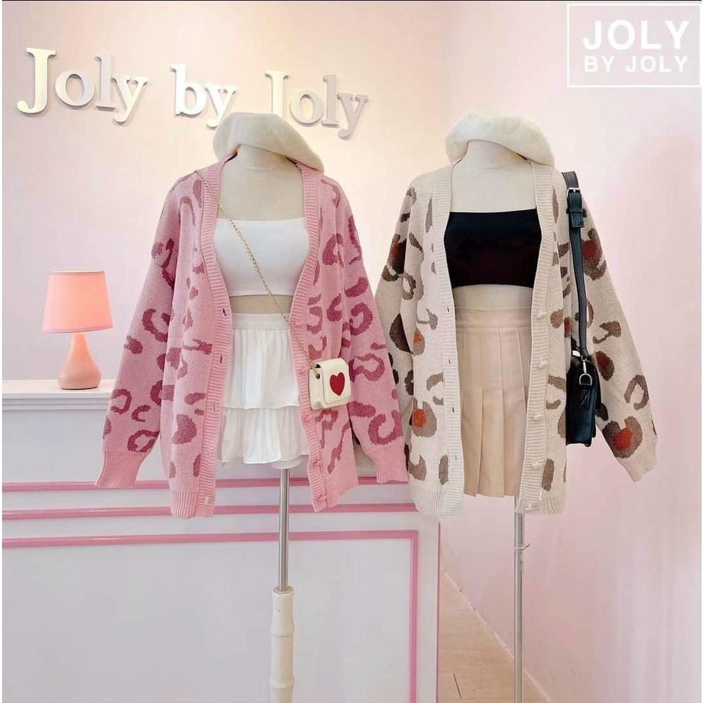 Áo khoác len cardigan nữ dáng dài 5 nút hoạ tiết