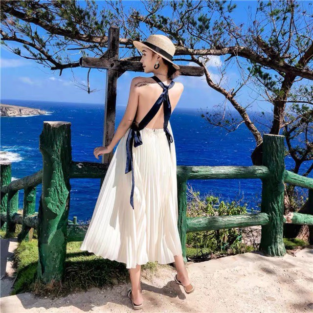 [ ORDER ]- Đầm maxi hở lưng xếp ly ( Ảnh thật ở cuối )