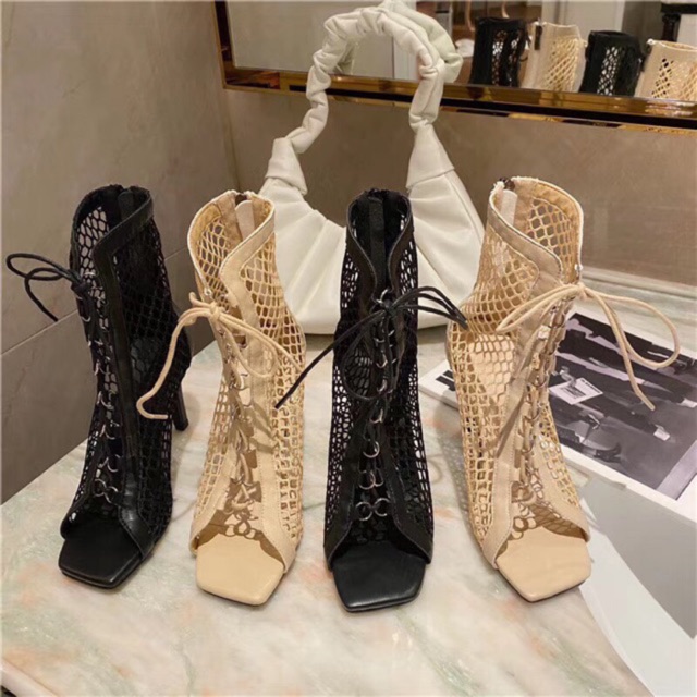 Bốt boot lưới đan dây khoá sau gót nhọn fullbox hàng quảng châu cao cấp