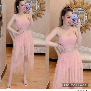 Combo 3 món áo 2dây chân váy kim tuyen quần váy