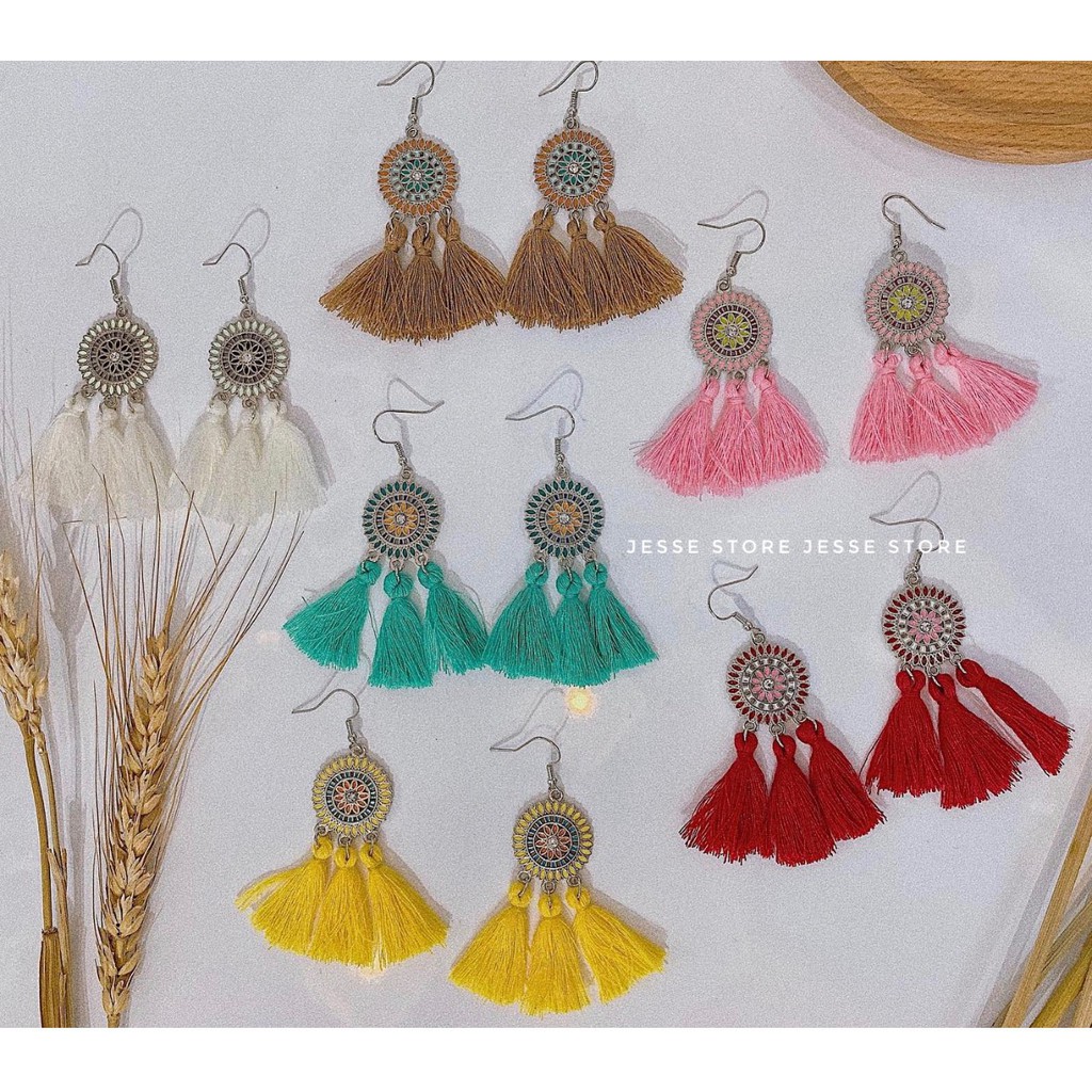 Bông tai Boho - Vintage BV36 tua tròn họa tiết