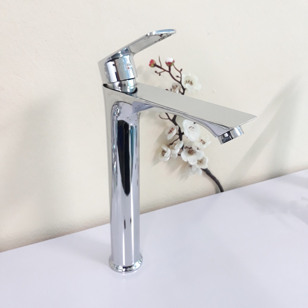 Vòi Bồn Rửa Mặt, Lavabo Nóng Lạnh Inox 304 Thân Trụ Cần Gạt Bằng 30cm Mạ Màu Bạc Với Lõi Đồng Cao Cấp