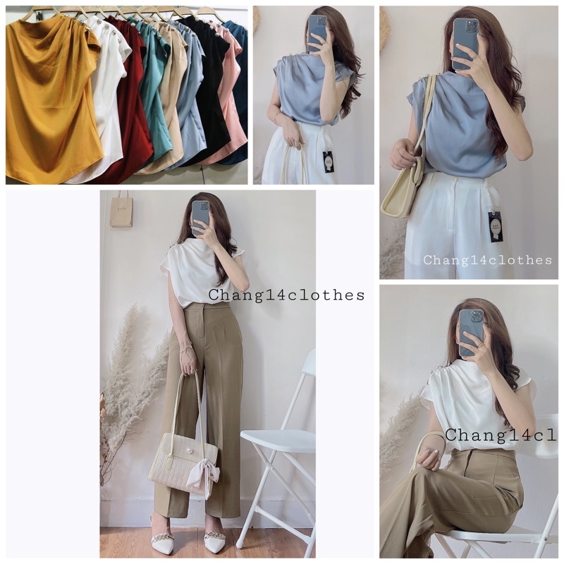Áo sơ mi lụa cổ vạt chéo