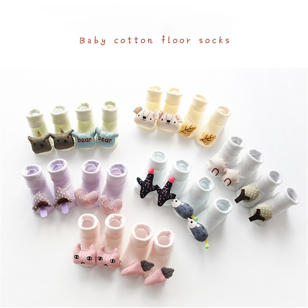 Vớ cotton chống trượt họa tiết hoạt hình 3D cho bé