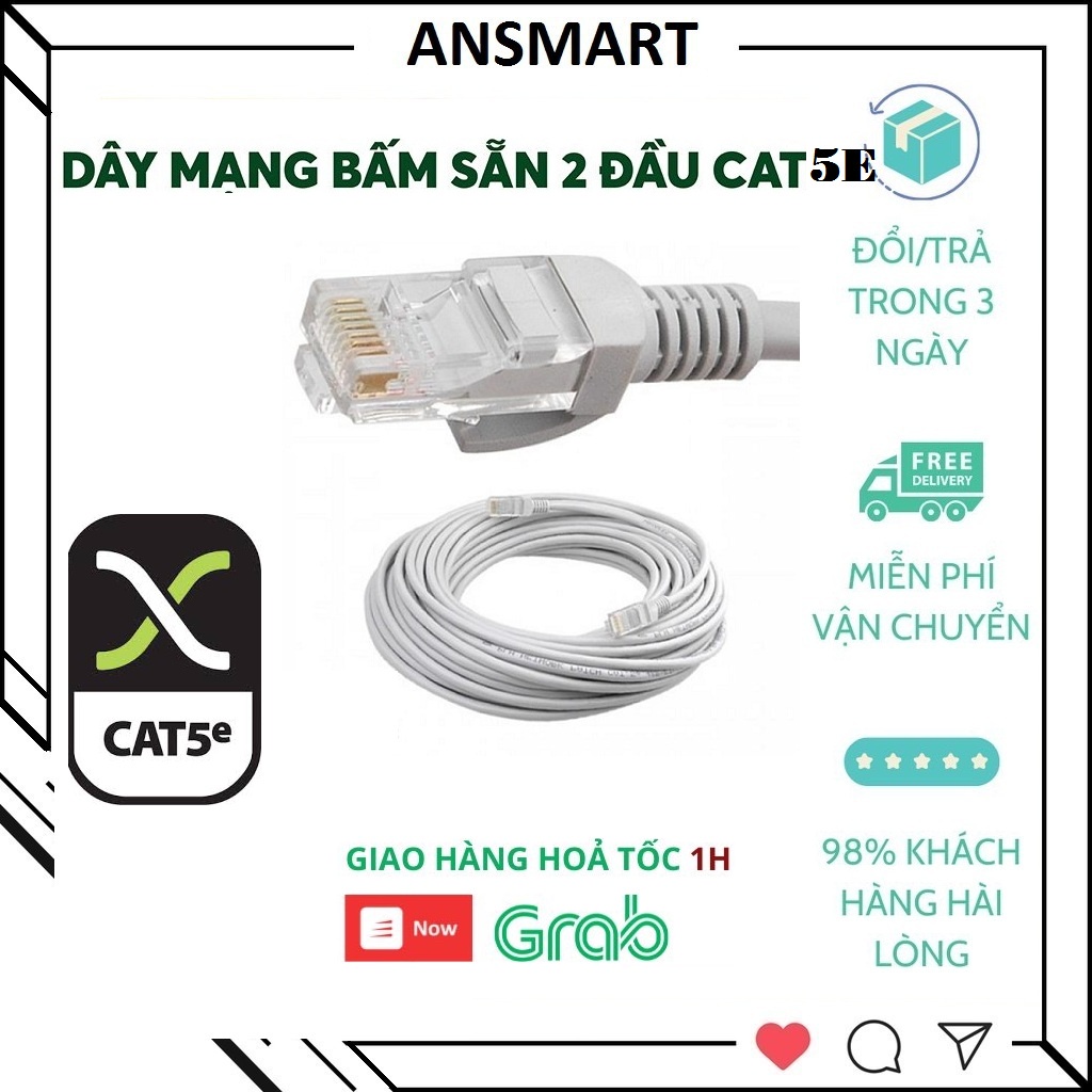 Dây Mạng Cat5E Bấm Sẵn 2 đầu 10m 15m 20m 25m 30m 35m 40m 45m 50m - Dây Cáp mạng lan chính hãng