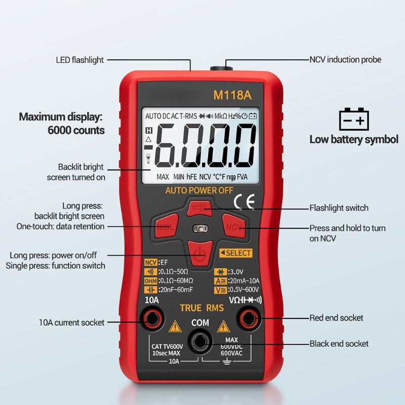 Đồng Hồ Vạn Năng Điện Tử Thông Minh Mini M118A Rms 6000