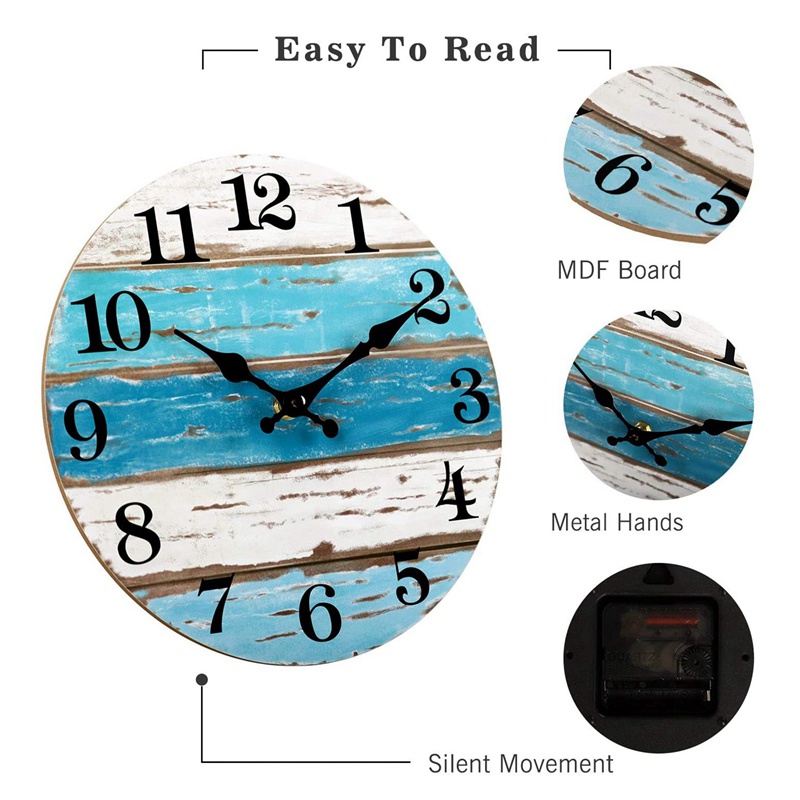 Đồng Hồ Treo Tường Màu Xanh Dương 10 Inch Không Gây Tiếng Ồn Không Dính Dùng Trang Trí Phòng Khách / Nhà Bếp / Văn Phòng