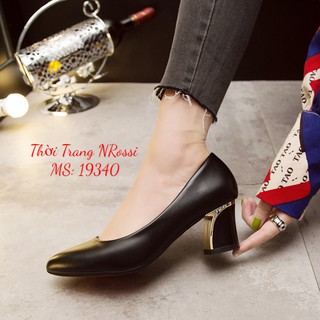 ❤FREESHIP 50K❤ Giày cao gót công sở ngoại cỡ gót vuông viền vàng 5 phân size 40 đến 43 NRossi