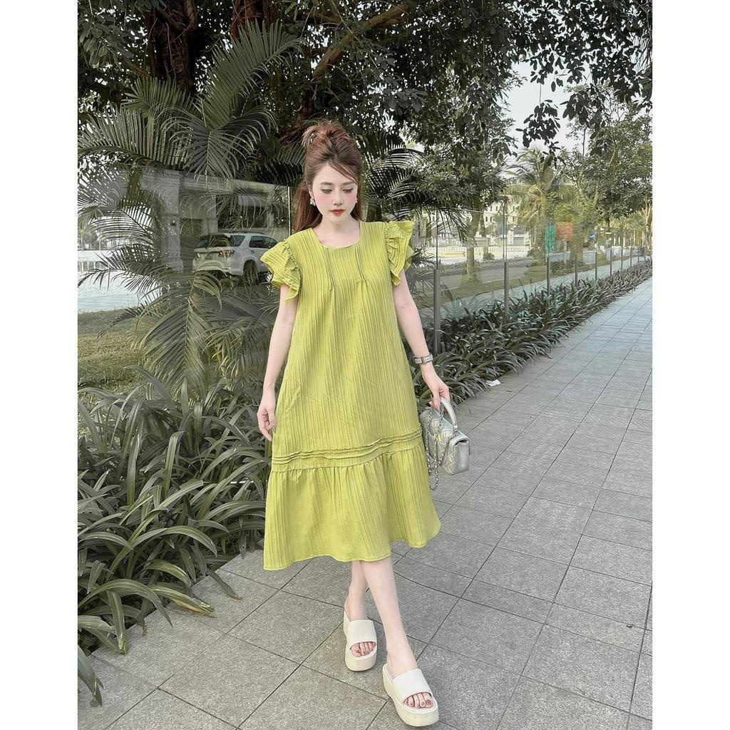 Váy V22 - Đầm Babydoll Đuôi Cá Tay Bèo Hai Lớp Cách Điệu Chất Đũi Gân