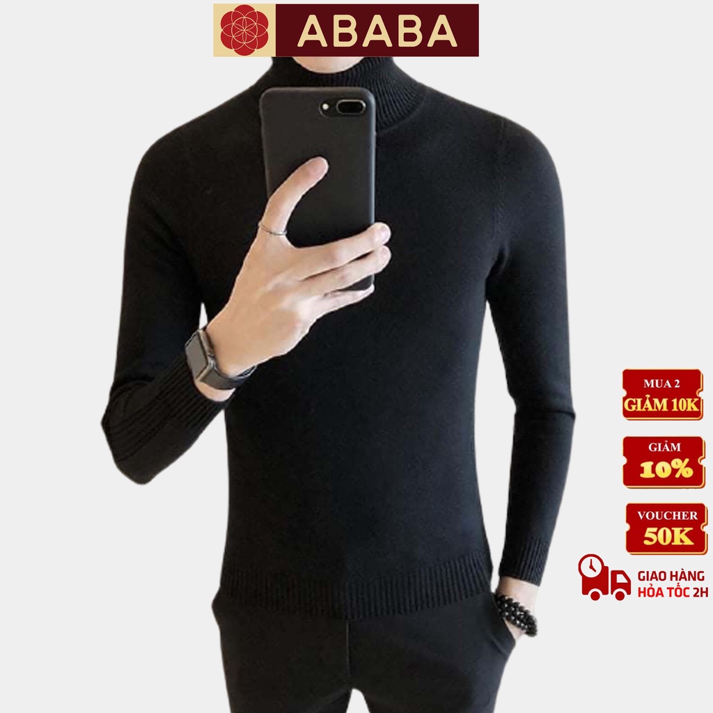 Áo len nam cổ lọ Hàn Quốc ABABA, sweater nam dày ấm mềm mịn - ABA-LODENM9