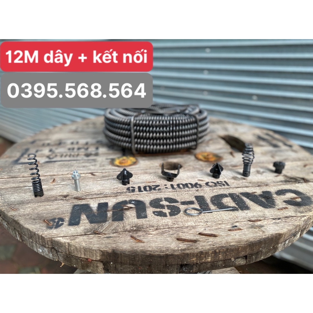 12M Dây Thông Cống + 6 Đầu Thông+Kết Nối ( Chuyên Để Thông Tắc Bồn Cầu , Bồn Rửa Chén , Bồn Rủa Mặt )