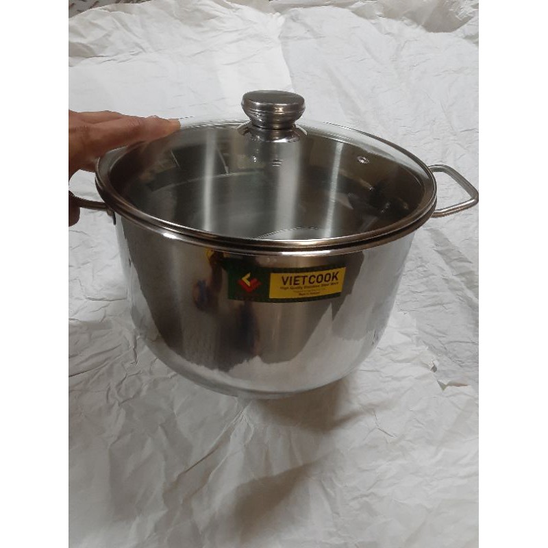 Nồi inox luộc gà 3 đáy,đáy từ,nồi inox 3 đáy, size 28 ,30,32 Viêt Cook có nắp kính và nắp inox (Chính Hãng Hàng VN)