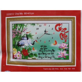 Tranh thêu chữ thập đồng hồ cha mẹ 223013