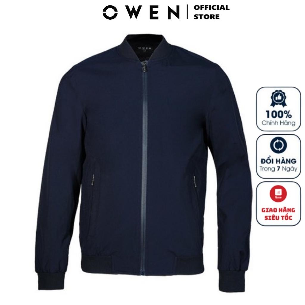 Áo Khoác Bomber Nam Owen JK220719 Jacket Dáng suông Bo Cổ Tay Và Gấu Màu Navy Trơn Vải Polyester Cao Cấp