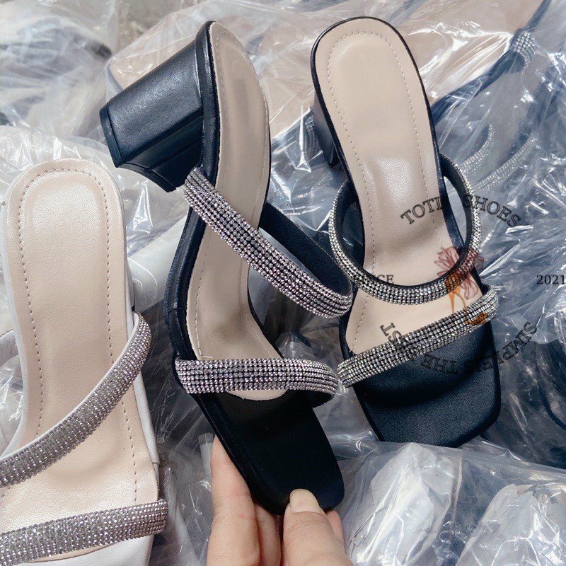 Guốc nữ 2 dây xoàn đính đã lấp lánh siêu xinh siêu mềm êm chân cao 5cm mã 163