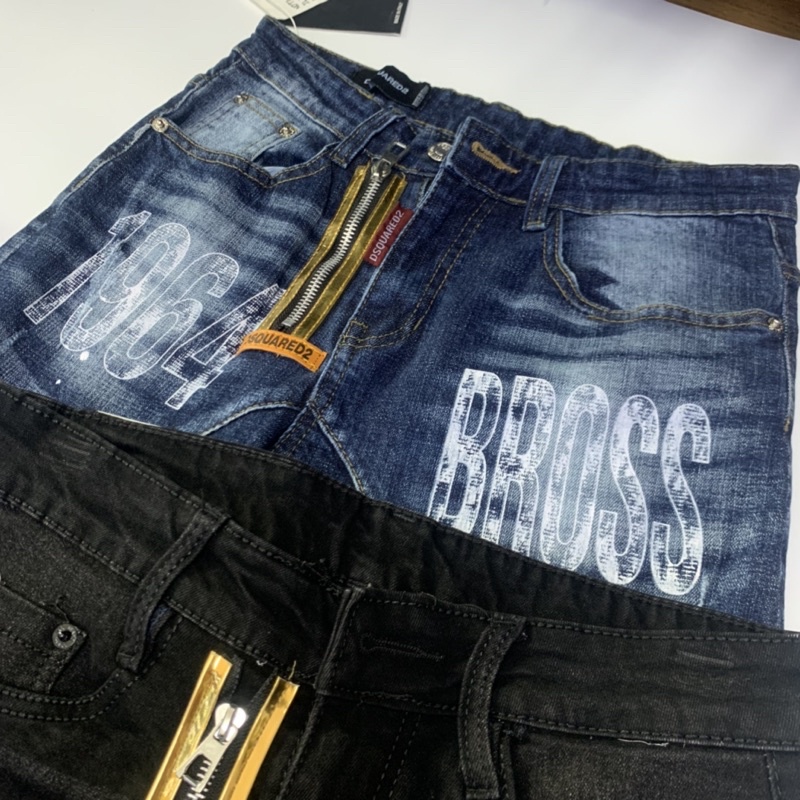 Quần Jean khoá lệch vàng hoạ tiết in chữ 1964 BROSS QJ36