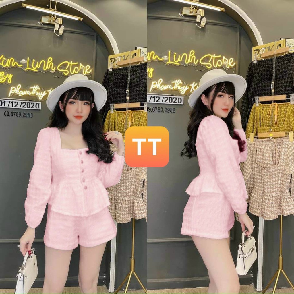Set áo áo xốp cổ vuông quần short form peplum siêu dễ thương PH0950