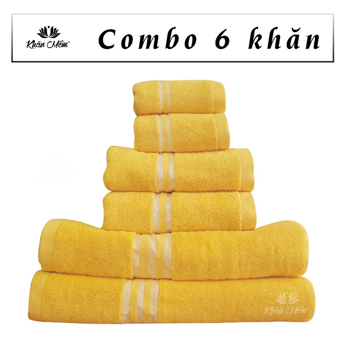 Bộ Combo Cao Cấp Khăn Mềm  Gia Đình  6 Khăn 3 Kích Thước Gồm: 2 Khăn Tắm 60x120cm, 2 Khăn Gội 35x80cm,2 Khăn Mặt 30x50cm