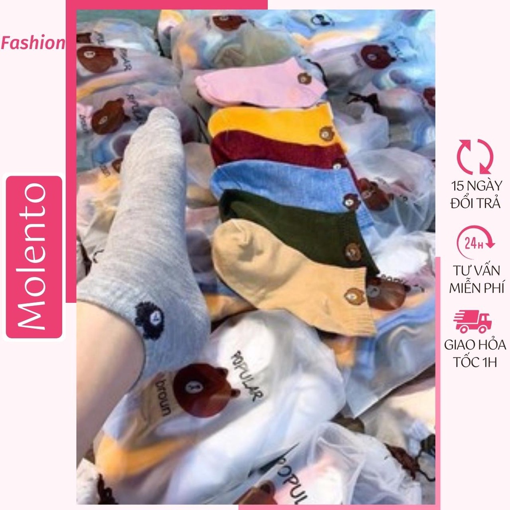 Tất Nữ Cổ Ngắn Hàn Quốc Molento Vớ Nữ Dễ Thương Thun Cotton Mềm Mại Co Giãn Tốt Nhiều Màu Sắc Mẫu Ngẫu Nhiên - M61