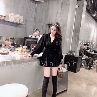 Set nhung áo cổ tim