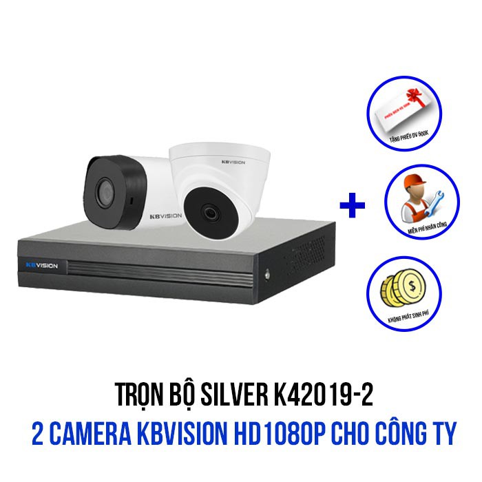 Trọn bộ 2 camera KBVISION HD1080P thích hợp cho gia đình, shop, cửa hàng, công ty