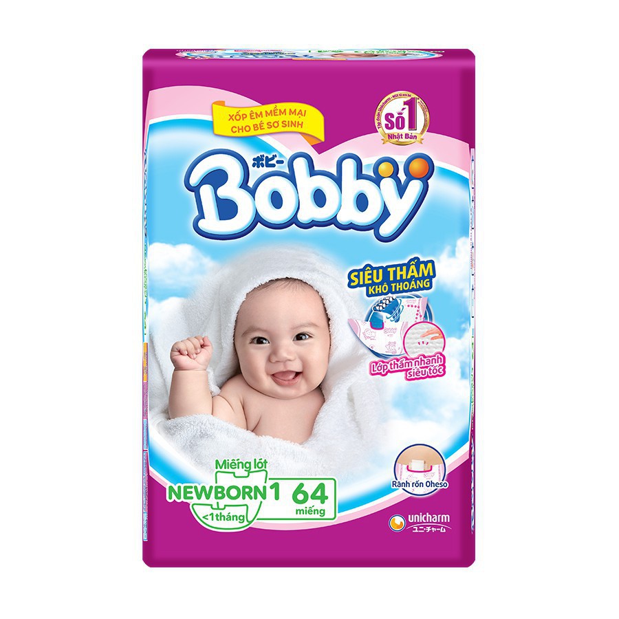 Miếng lót sơ sinh Bobby NB1 108 miếng, NB2 60 miếng.