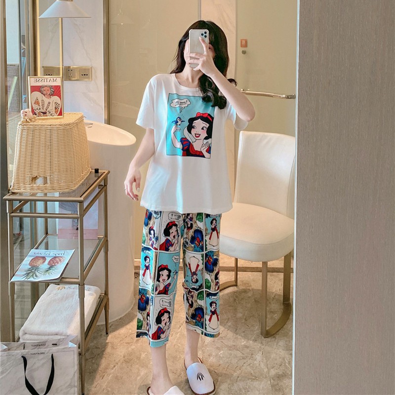 Đồ ngủ nữ cute quần lửng LAMODE, bộ mặc nhà nữ mùa hè quần lửng chất cotton mỏng thoáng mát