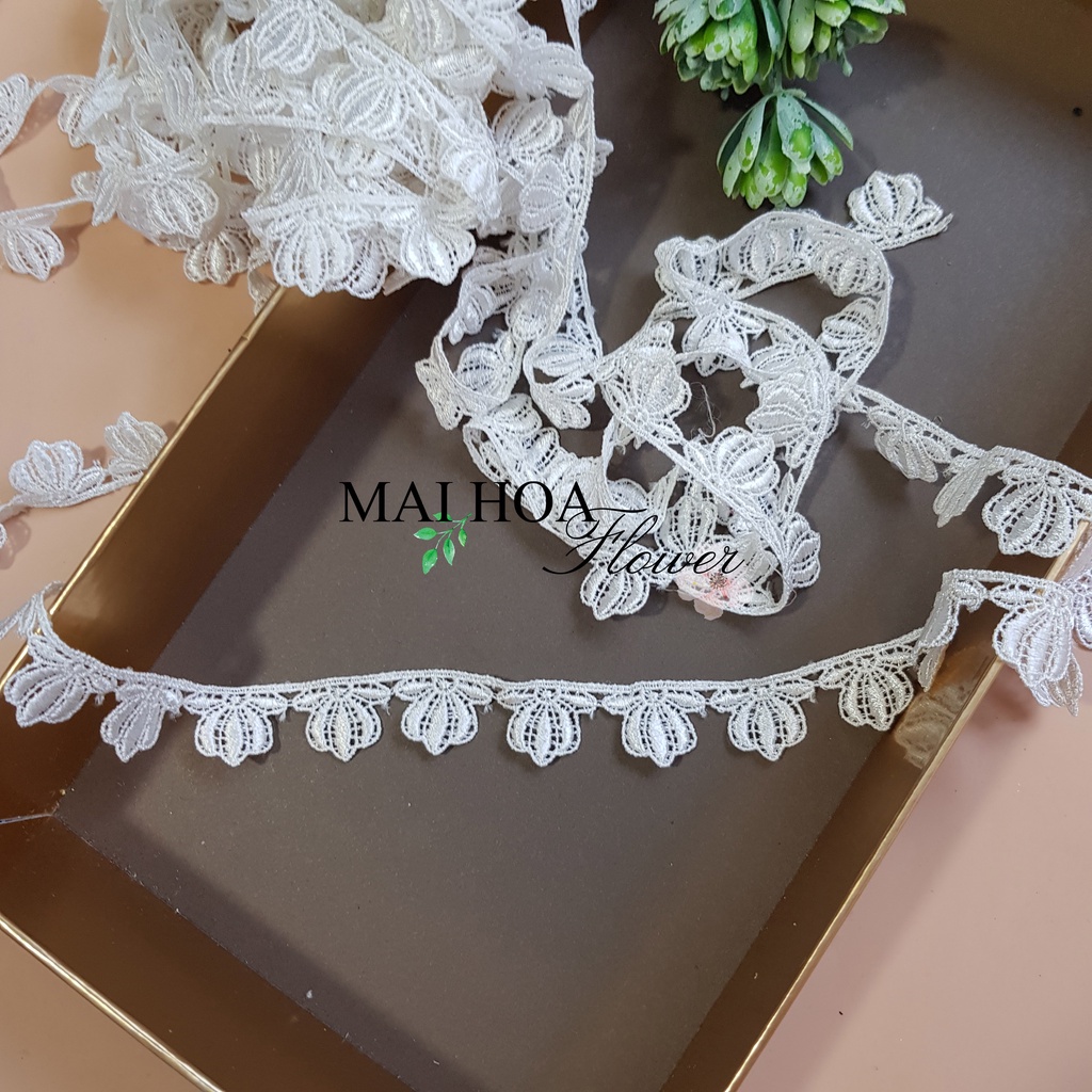 RC17 Cuộn 6 mét dây ren viền váy áo ren chỉ trắng dùng may đồ rộng 2cm Maihoaflower