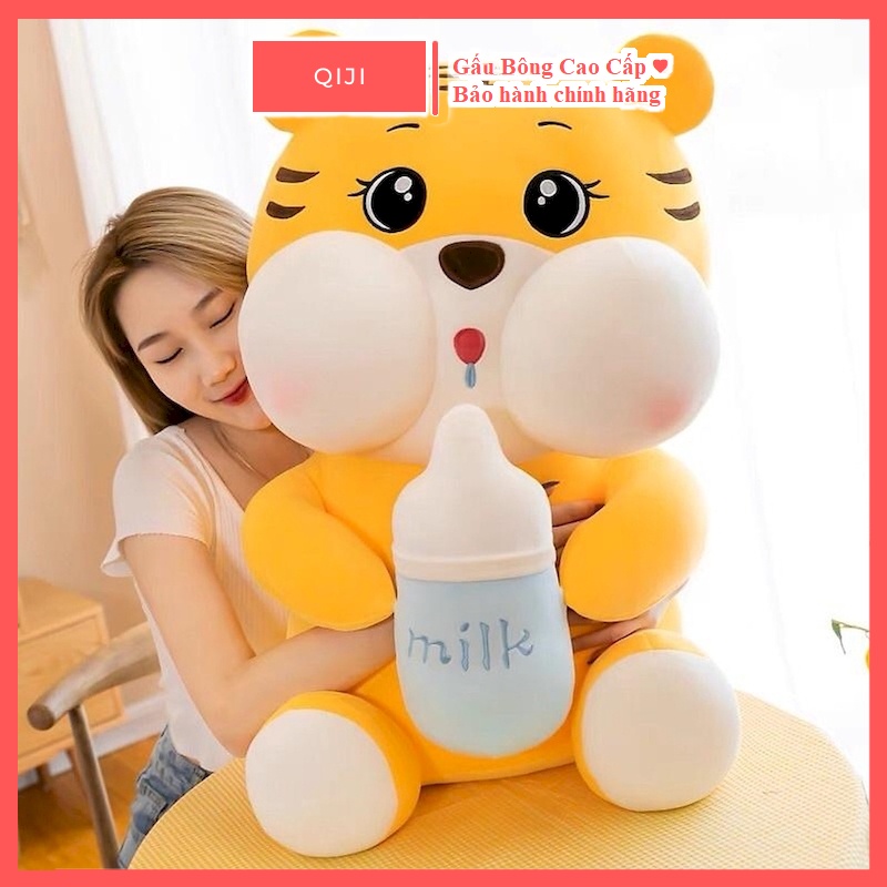 Gấu Bông Hổ Ôm Bình Sữa đáng yêu, Thú nhồi Bông Chú hổ bú sữa siêu Cute, Gấu cao cấp Qiji