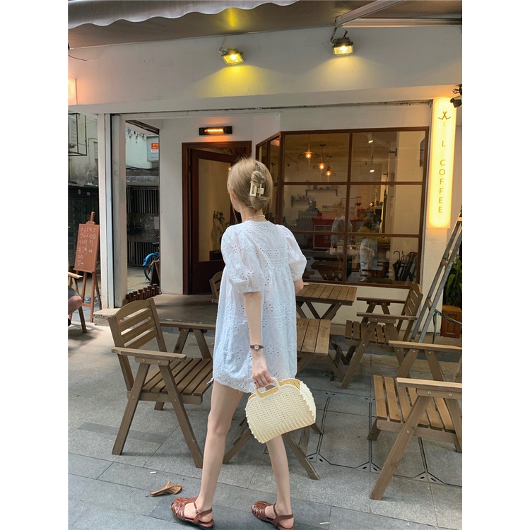 Áo Sơ Mi Trắng Tay Ngắn Phồng Dáng Rộng Phối Ren Thời Trang Mùa Hè Pháp Thanh Lịch