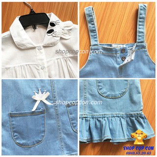Set áo sơ mi, yếm jean cho bé gái (28-42kg)